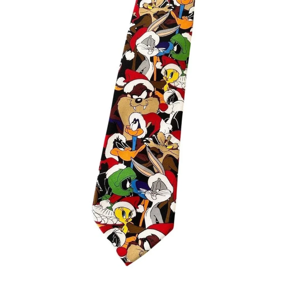 Looney Tunes Necktie Mens OS Multicolor 1997 Christmas Santa Hat Vintage Graphic
